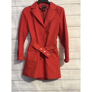 Style & Co Women Red Belted Trench Coat Size S Button Front Cotton Blend